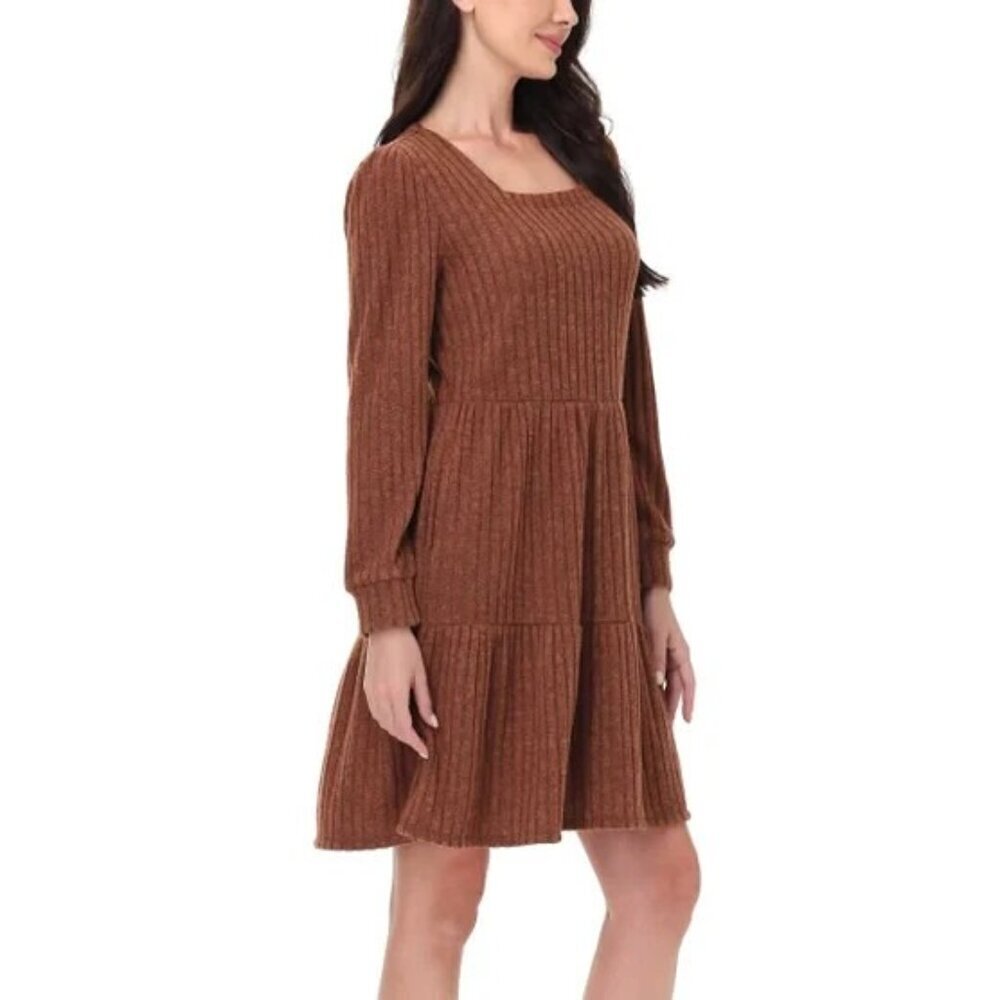 NEW Frye Women's S Ribbed Knit Mini Dress Rust Long sleeve - Picture 2 of 13